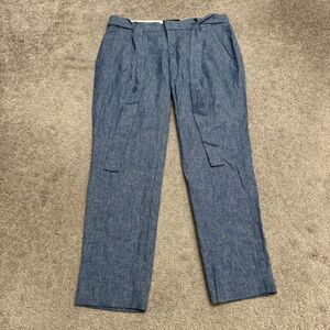 Banana Republic Avery Tie Waist Tapered Ankle Pants Womens 4 Blue Linen Blend